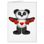 Valentine Panda Bear Holding String of Red Hearts Greeting Cards