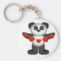 Valentine Panda Bear Holding String of Red Hearts Key Chains
