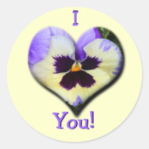 Valentine Pansy Heart Sticker--I Love You