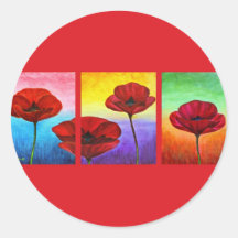 Valentine Red Poppies Painting - Multi Round Sticker