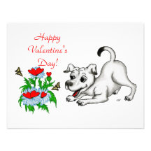 Valentine´s Day, Heart, Flower, Puppy & Butterfly Custom Invite