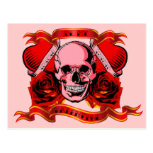 Valentine Tattoo Skull Hearts Post Cards