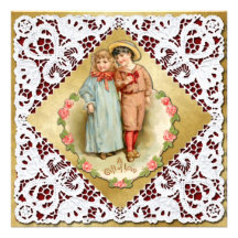 Valentine with Lace & Children - Vintage Victorian Personalized Invitations