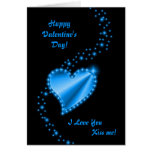 Valentine's Day  - Blue Rainbow heart on black Greeting Cards
