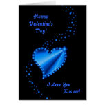 Valentine's Day  - Blue Rainbow heart on black Greeting Card