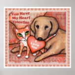 Valentine's Day Love Dog And Cat Poster posters