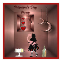 Valentine's Day Party Alice & Flamingo Custom Announcements