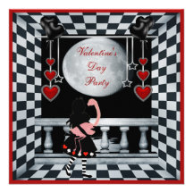 Valentine's Day Party Alice, Flamingo & Moon Personalized Invite