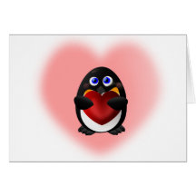 Valentine's Day Penguin with Heart Greeting Cards
