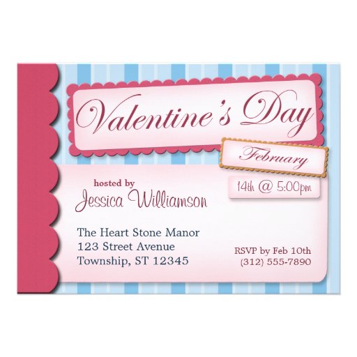 Valentine's Day Scrapbook Blue Stripe Invitations