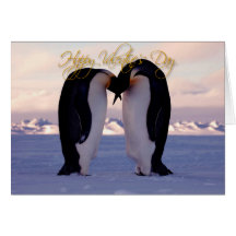 Valentines emperor penquins kissing card