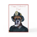 Valentine's Fireman boxer dog greeting card