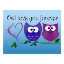 Valentine's Greeting Card with Cute Owls Postcards