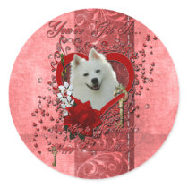 Valentines - Key to My Heart - American Eskimo Round Stickers