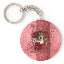 Valentines - Key to My Heart - Beagle Puppy Keychains