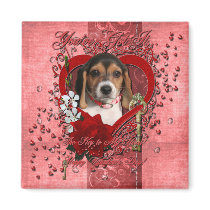 Valentines - Key to My Heart - Beagle Puppy Refrigerator Magnets