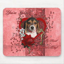 Valentines - Key to My Heart - Beagle Puppy Mousepads