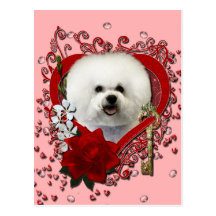 Valentines - Key to My Heart - Bichon Frise Post Cards