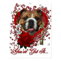 Valentines - Key to My Heart - Bulldog Postcards