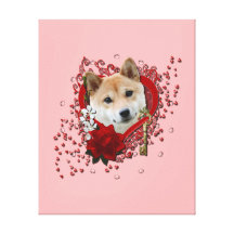 Valentines - Key to My Heart - Shiba Inu Stretched Canvas Prints