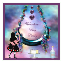Valentine's Party Alice & Flamingo Hanging Moon Personalised Announcement