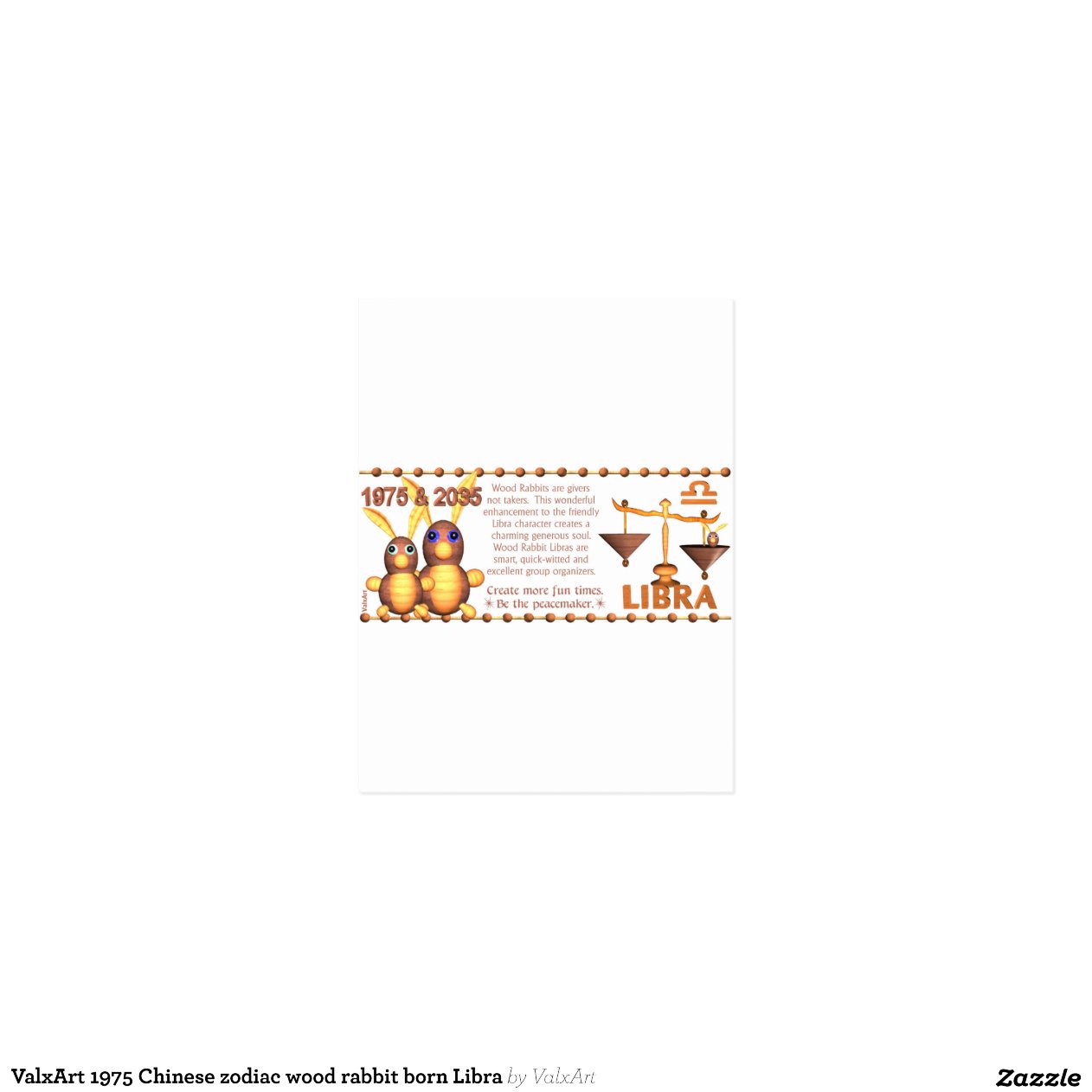 ValxArt 1975 Chinese zodiac wood rabbit born Libra Zazzle