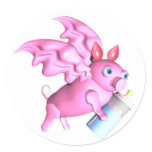 ValxArt flying pink pig with baby bottle stickers