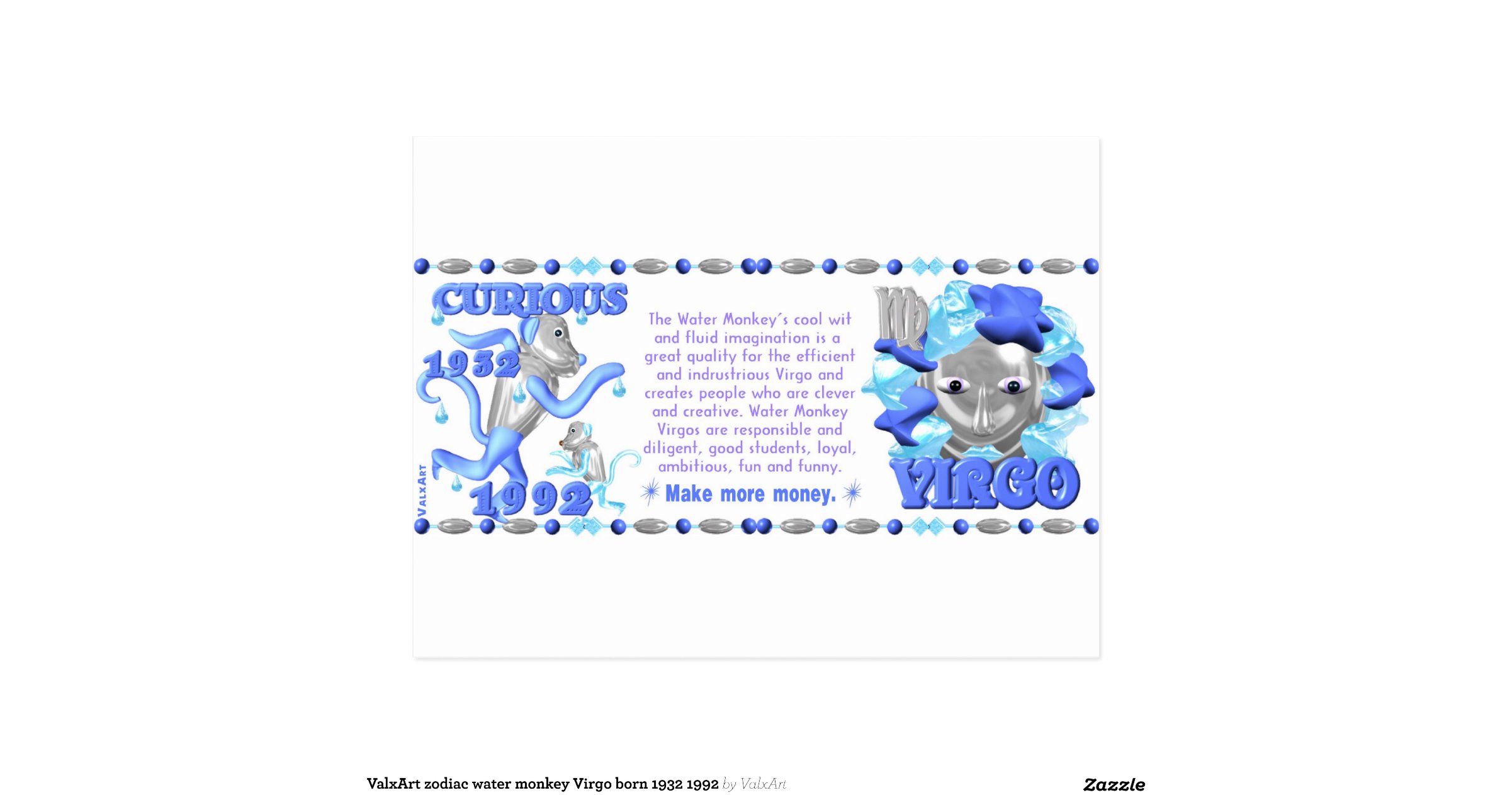 valxart zodiac water monkey virgo born 1932 1992 zazzle valxart zodiac water monkey virgo born 1932 1992 zazzle