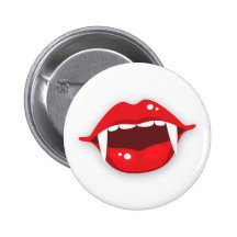 Vampire mouth with red lips and fangs button