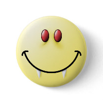 Vampire Smiley Face Pinback Button