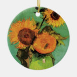 Van Gogh; 3 Sunflowers in a Vase, Vintage Flowers Christmas Tree Ornaments