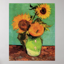Van Gogh; 3 Sunflowers in a Vase, Vintage Flowers Posters