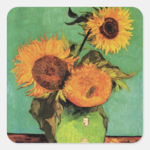 Van Gogh; 3 Sunflowers in a Vase, Vintage Flowers Stickers