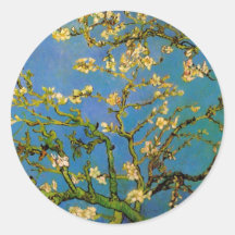 Van Gogh; Blossoming Almond Tree, Vintage Flowers Round Sticker