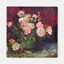 Van Gogh Bowl Peonies and Roses Fine Art Refrigerator Magnets