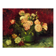 Van Gogh; Bowl with Peonies and Roses Personalized Announcement