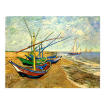 Van Gogh Fishing Boats on Beach at Saintes Maries Post Cards