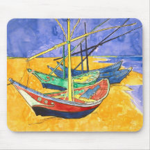 Van Gogh Fishing Boats on Beach Fine Vintage Mouse Mat