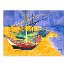 Van Gogh Fishing Boats on Beach Fine Vintage Post Card