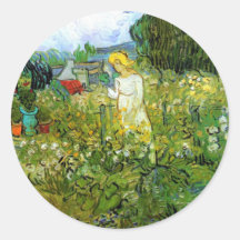 Van Gogh; Marguerite Gachet in Garden, Vintage Art Round Stickers
