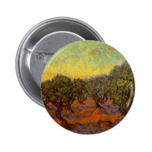 Van Gogh Olive Grove: Orange Sky, Vintage Fine Art Button