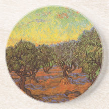 Van Gogh Olive Grove: Orange Sky, Vintage Fine Art Coasters