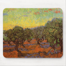 Van Gogh Olive Grove: Orange Sky, Vintage Fine Art Mouse Pad