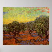 Van Gogh Olive Grove: Orange Sky, Vintage Fine Art Posters