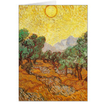 Van Gogh Olive Trees Yellow Sky & Sun Greeting Cards