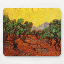 Van Gogh Olive Trees Yellow Sky Sun, Vintage Art Mousemats