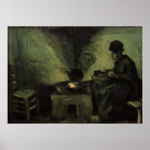 Van Gogh; Peasant Woman by Fireplace, Vintage Art Poster