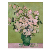 Van Gogh Pink Roses Vintage Post Impressionism Post Card