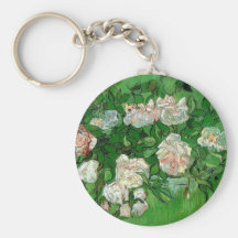 Van Gogh; Pink Roses, Vintage Still Life Art Keychains