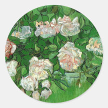 Van Gogh; Pink Roses, Vintage Still Life Art Stickers